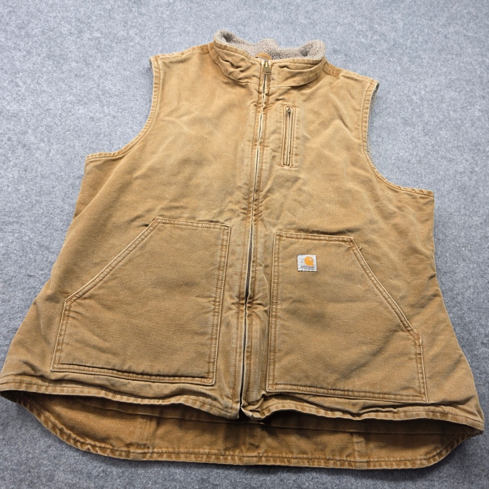 Carhartt Mens Sandstone Sherpa Lined Mock Neck Vest Brown Cotton Duck V02 BRN